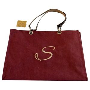 Structured monogram “S” zippered tote bag